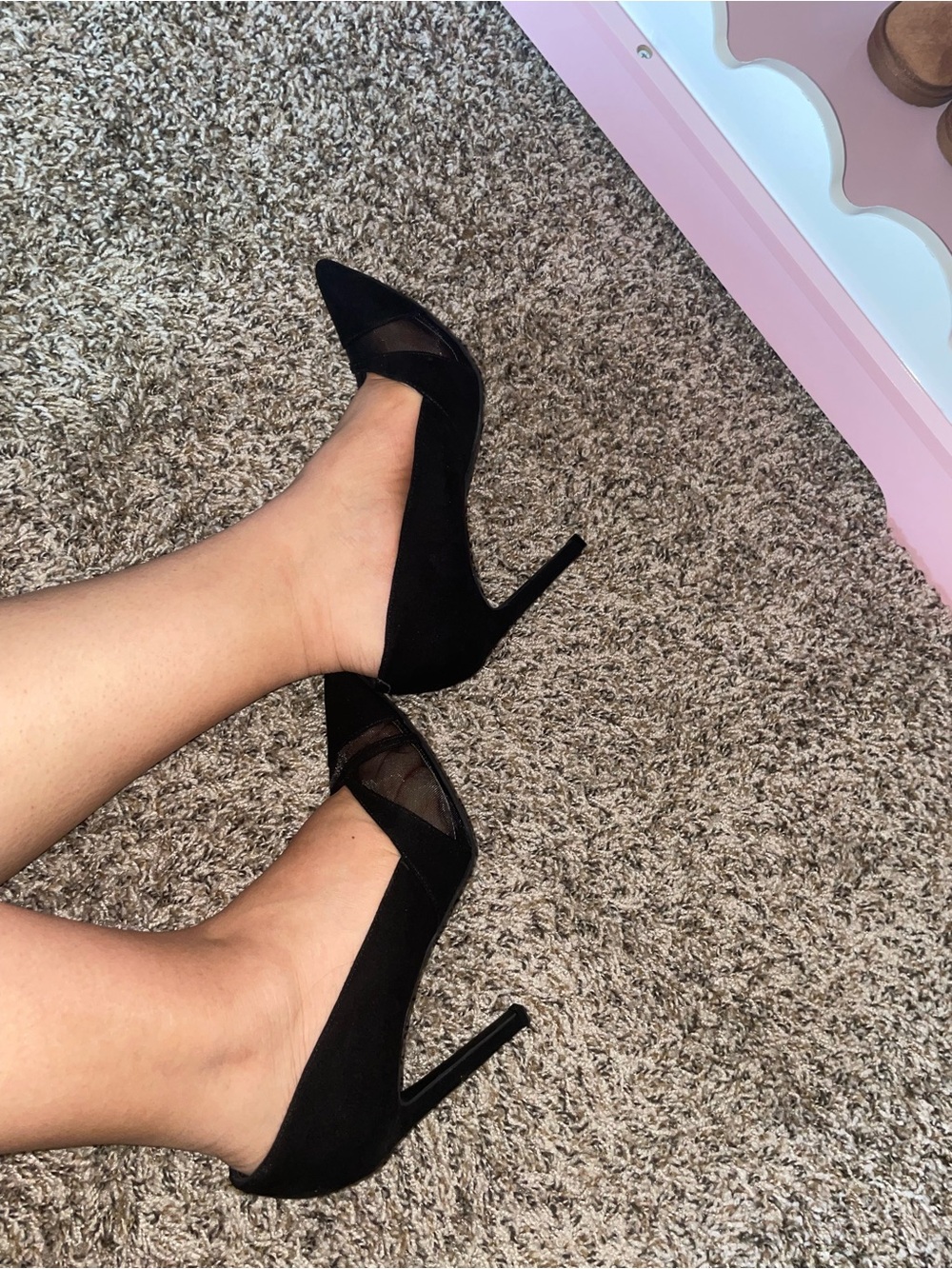 Nine West Black Pointed Mesh Detail Stiletto Pumps